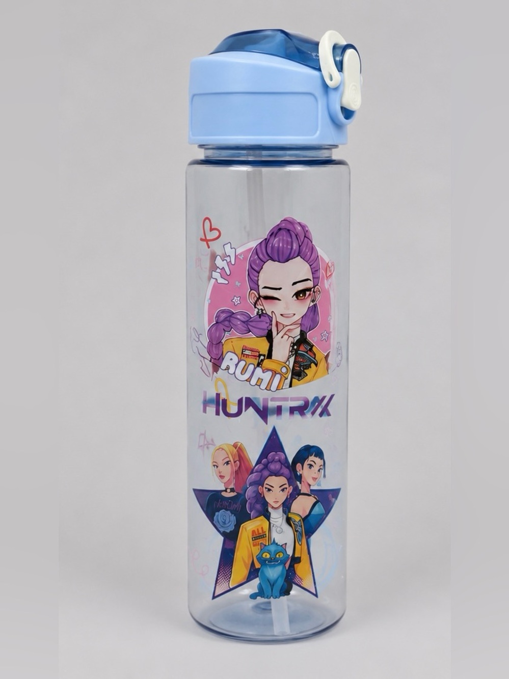 KPOP Huntrix Anime Water Bottle – Blue Lid Edition | Reusable Straw Tumbler